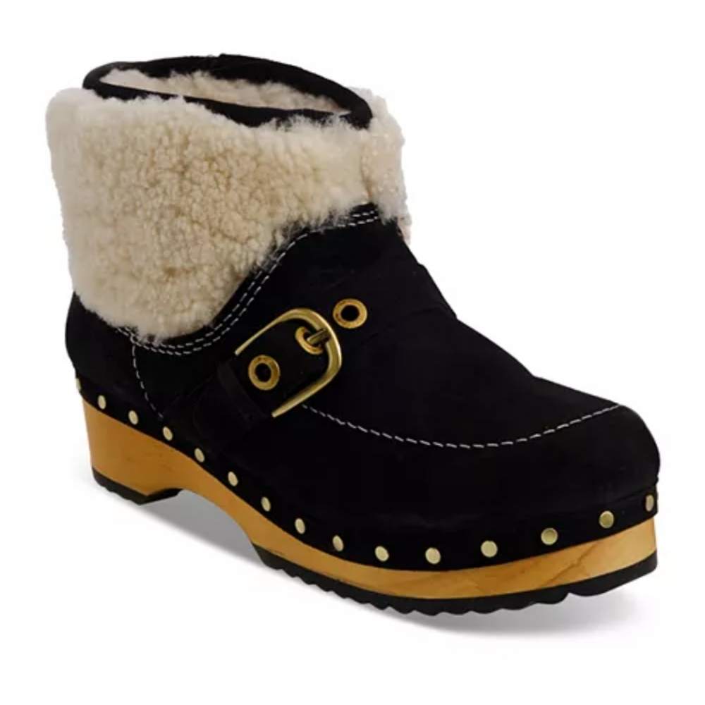 Free People Oak Clog Boot Shearling Suede Fur Designer Buckle #62